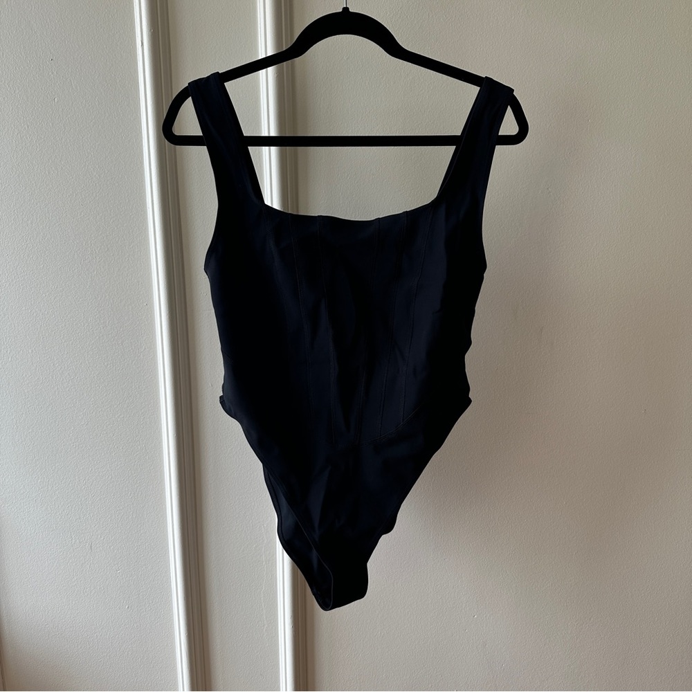 Dion Lee Black One Piece Swimsuit with Textured Corset Fabric